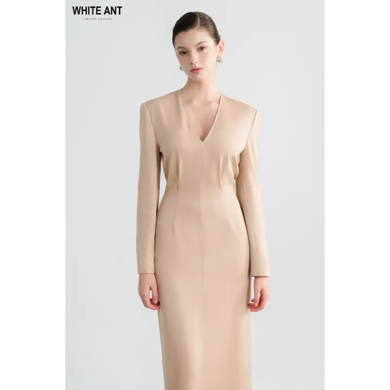 여성의 정장 드레스 고급 산드로 롱 원피스 화이트 다크 브라운 색상 다시 새틴 조젯 상자 지속 가능한 패션