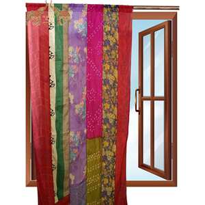 Indian Old Silk Sari Saree Boho-Themed <b>Window</b> <b>Curtains</b> & Valances Elegant Bohemian Decor Drapes - Product Image 5