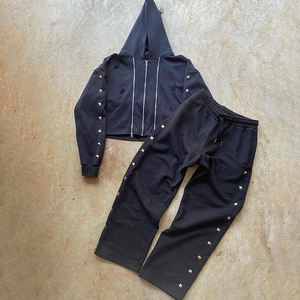 2025 personalizado grueso francés Terry apliques bordado ácido lavado chándales chaqueta con capucha y pantalones de chándal Cargo conjunto - Product Image 3