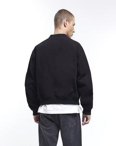 Chaqueta Bomber de Lona Negra Personalizada para Hombre con Cuello Alto, Corte Regular, Moda de Invierno, Servicio OEM Disponible, Diseño Único - Product Image 2