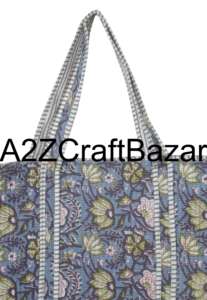 Sac fourre-tout élégant, léger, matelassé à la machine, fait main, imprimé à la main, sac de week-end, grand sac de transport, sac de plage indien - Product Image 2