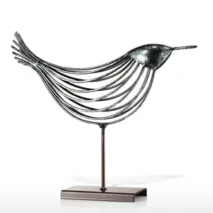 Escultura de metal de pássaros em fio de ferro para decoração de casa Escultura criativa de pássaros