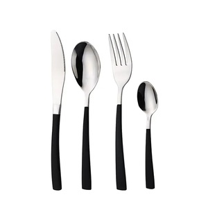 Cubiertos dorados de lujo, de la mejor calidad, acero inoxidable, plata, PVD, con mango negro, seguro y saludable para uso diario - Product Image 1