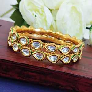 Chapado en oro pera corte Kundan cristal pulsera brazalete conjunto joyería (2 piezas) boda para mujer - Product Image 2