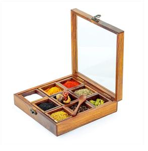 Boîte à épices de table en bois faite à la main récipient rond avec cloison pour une utilisation en cuisine nouveau modèle pour le stockage des épices de cuisine à la maison - Product Image 4