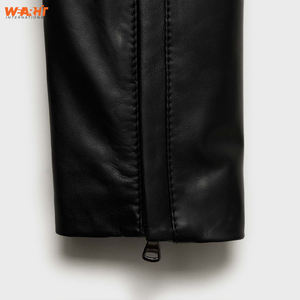 Chaqueta negra de cuero genuino para mujer, ajustada, con cierre de cremallera, cuello levantado, elegante abrigo de motorista, abrigo transpirable teñido liso - Product Image 3