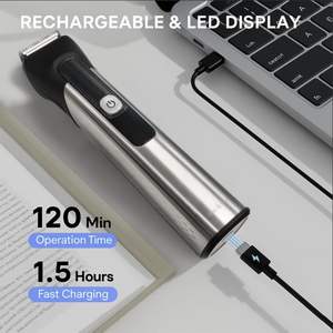 Kit de toilettage 15-en-1 pour homme, tondeuse à barbe et corps en acier inoxydable, conception étanche, verrouillage de voyage, alimentation par batterie - Product Image 5