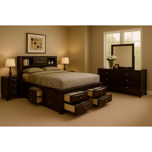 Ensemble de meubles de chambre à coucher en bois massif fait main moderne, personnalisé, prêt à assembler, avec rangement et 4 tiroirs pour appartement ou villa, fabriqué au Vietnam - Product Image 1