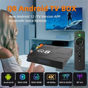 Boîtier TV Android Q8 avec télécommande vocale intelligente, Android 12, Wi-Fi double bande 2,4G/5G, Bluetooth, lecteur multimédia en streaming 8K/4K Ultra <span class=keywords><strong>HD</strong></span> - Product Image 2
