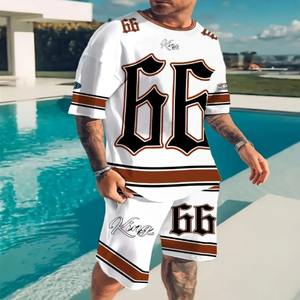 Ensemble de shorts et de t-shirts décontractés de qualité supérieure, respirants, élégants, imprimés en 3D, personnalisables, en polyester/coton, à séchage rapide pour hommes - Product Image 3