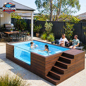 Grande piscine hors sol en bois et fibre de verre avec fenêtre en verre - Product Image 1