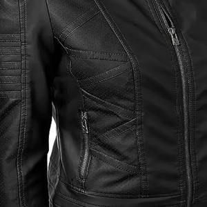 Chaqueta Corta de Cuero Sintético Estilo Motociclista para Mujer, Diseño Moderno y Ajustado - Product Image 4
