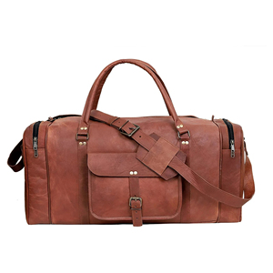 Leather Weekender <b>Duffel</b> <b>Bag</b> with Zipper Closure and Adjustable Strap for Travel - Product Image 1