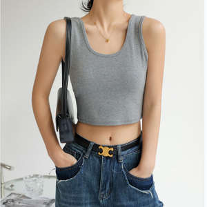 Mujeres Crop Tank Tops Verano Sin mangas Básico Acanalado Tank Top con impresión de logotipo personalizado - Product Image 2