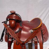 Ensemble de selle western en cuir véritable de qualité supérieure avec décorations en bois et motifs de course d'arbre d'équitation |   Raccords en acier inoxydable façonnés à la main, sans frais supplémentaires