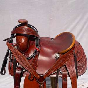 Conjunto de Silla de Montar Western de Cuero con Diseño Artístico de Barril de Madera Premium |   Juego de Herrajes de Acero Inoxidable Hechos a Mano para Montar a Caballo - Product Image 5