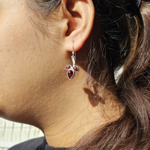 Three Gemstone <b>Garnet</b> Silver <b>Earring</b> Design <b>Garnet</b> Silver <b>Earring</b> Triple Gemstone Silver <b>Earring</b> - Product Image 4