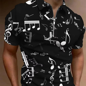 Camiseta Polo con Cremallera para Hombre, Tops Estampados Gráficos, Notas Musicales, Manga Corta Ligera, Ropa con Cremallera, Moda Casual - Product Image 2