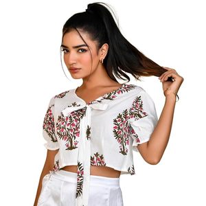 Jaipuri ดีไซน์ผ้าเครปผ้าไหมลำลองสำหรับฤดูร้อนพิมพ์ลายดอกไม้สีชมพูระบายอากาศได้ดีมีรอบเอวตามธรรมชาติ - Product Image 6