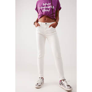 Pantalones vaqueros ajustados de cintura alta para mujer, transpirables, elásticos, estilo cargo, en color crema con decoración sencilla y rasgados - Product Image 3