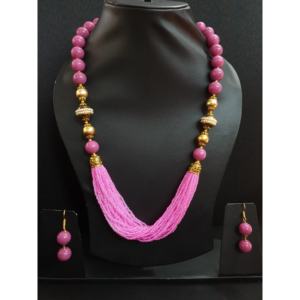 ชุดสร้อยคอลูกปัดสีชมพูหรูหราพร้อมด้ายหลายเส้นเครื่องประดับแฟชั่นอินเดียแบบดั้งเดิมพร้อมต่างหูสำหรับผู้หญิง - Product Image 4