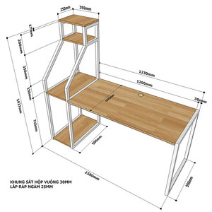 Integrated <b>Computer</b> Desk with CPU Shelf Bookshelf Drawer-Rubber Wood and Iron Frame COD68042 <b>Computer</b> <b>Table</b> - Product Image 4