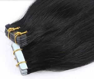 100% Remy Extensiones de cabello humano indio Cinta recta sedosa Moda Peluca sin procesar Estilo 1B Color 20 PCS Paquete - Product Image 6