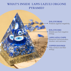 Pyramides de protection contre le mauvais œil de qualité supérieure avec cristaux de lapis-lazuli, pyramide d'énergie orgonique pour la guérison et la méditation - Product Image 4