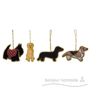 Maglione di perline rosso con ornamento di cane Bonjour Namaste scozzese Terrier fatto a mano | Arredamento natalizio in feltro ecologico sostenibile per - Product Image 2