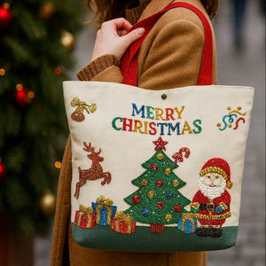 Personalized Lady Fashion Beaded Xmas Totes Factory Direct Handmade Holiday <b>Canvas</b> Tote Bags Custom Logo Christmas Party <b>Beach</b> - Product Image 1
