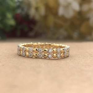 แหวนเพชรทรงกลมเพาะเลี้ยงในห้องปฏิบัติการแบบสองแถว ดีไซน์ Eternity Band เหมาะเป็นของขวัญวันครบรอบแต่งงานสำหรับผู้หญิง ทำจากทอง 14K เครื่องประดับคุณภาพสูง - Product Image 1