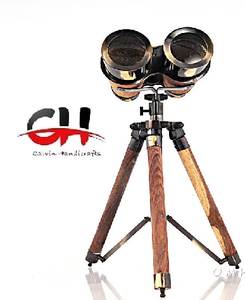 Binoculares Victorianos de Latón Macizo de 8 Pulgadas con Trípode de Madera, Acabado Anillado, Decoración de Escritorio. - Product Image 6