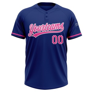High Quality Custom Royal <b>Pink</b>-White Two-Button Unisex Softball Jersey Anti-Bacterial Crew Neck 100% Polyester Quick Dry Custom - Product Image 2