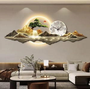 Reloj de pared, decoración de sala de estar, <span class=keywords><strong>pintura</strong></span>, nuevo fondo de sofá chino, <span class=keywords><strong>pintura</strong></span> colgante de pared, luz de <span class=keywords><strong>paisaje</strong></span> de lujo, <span class=keywords><strong>pintura</strong></span> LED - Product Image 3