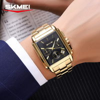 Montre carrée simple pour hommes d'affaires, étanche, avec calendrier, mouvement à quartz six aiguilles, en acier inoxydable et cuir, style antique, 22 mm, vente en gros