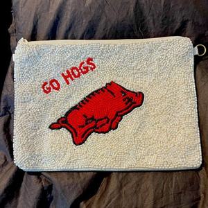 High Quality Western Mini Coin <b>Purse</b> Handcrafted Cowboy Beaded Pouch in White Grey & <b>Red</b> Zipper Closure Fashionable Accessory - Product Image 3