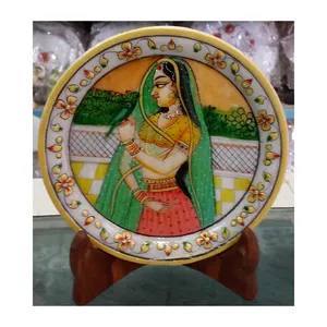 Üretici toptan Khubsurat kız dansçı tasarım Inlayed plaka ile yuvarlak şekil mermer tabak ile iyi görünümlü hediyeler için kullanın