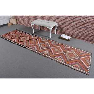 2.7x10.6 ft Vintage Kilim Rug, <b>Red</b> Floral Turkish <b>Wool</b> Rug - Product Image 2
