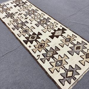 3.2x8.7 ft Rug, Vintage Kilim Rug, Turkish <b>Brown</b> <b>Wool</b> Floral Rug - Product Image 4