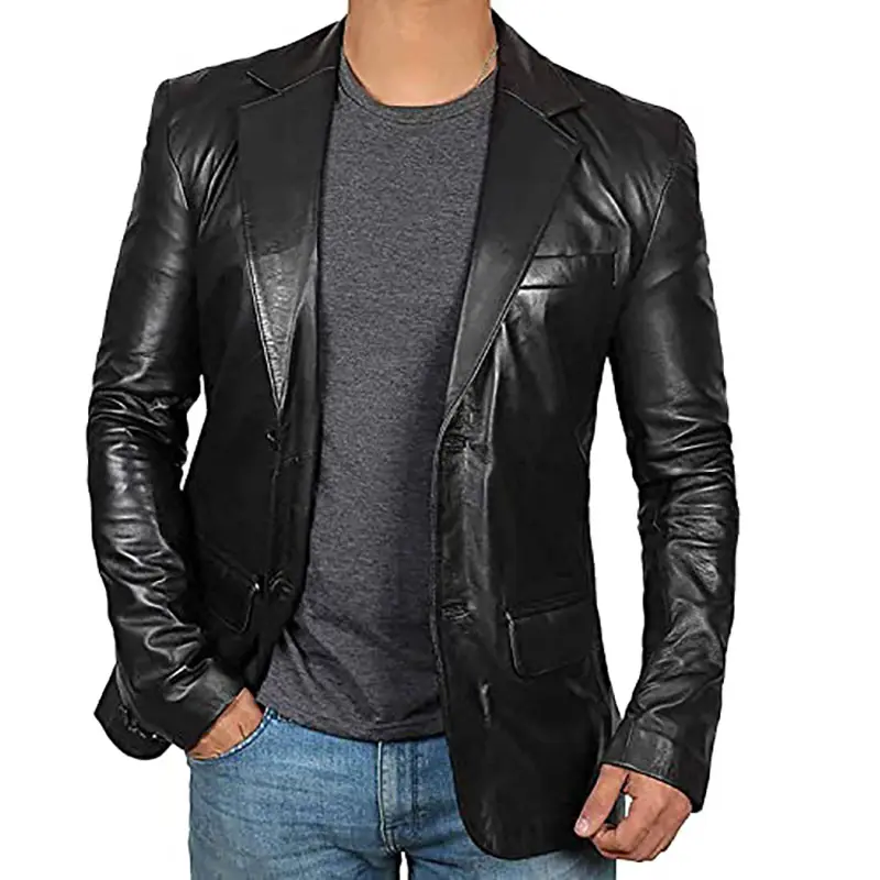 Blazer en cuir pour hommes noir véritable peau d'agneau décontracté hommes blazers en cuir manteaux/demande personnalisée hommes blazers en cuir