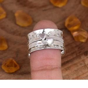 Two Heart <b>Spinner</b> <b>Ring</b> 925 Sterling Silver Handmade Engraved Promise Anxiety <b>Ring</b> for <b>Women</b> - Product Image 3