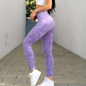 Mallas deportivas de cintura alta para mujer, mallas deportivas sin costuras de mármol con logotipo personalizado, mallas deportivas de yoga con teñido anudado - Product Image 3