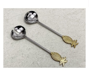 Juego de servidor de ensaladas de acero inoxidable, utensilios de cocina con mango de latón, diseño de hoja de Rama - Product Image 5