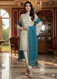 TrendsbyCp edición de lujo algodón Casual traje de invierno gasa bordado Salwar Kameez conjunto frente espalda Daman bordado Anarkali - Product Image 2