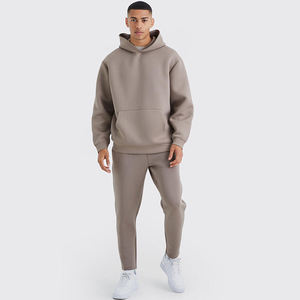 Últimos conjuntos de Jogger de colores lisos Unisex personalizados 100% tela pesada Sudadera con capucha de gran tamaño y chándales con cintura con cordón - Product Image 4