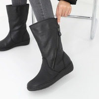 JSHOE sepatu bot kulit asli untuk wanita, sepatu bot setengah betis Heo bergaris bulu asli buatan tangan, sepatu hangat 5cm nyaman anti selip musim dingin