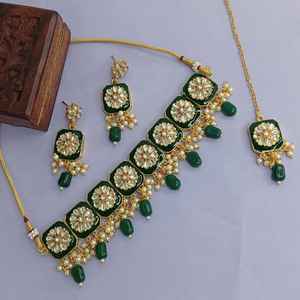 Joyería India gargantilla collar Maang Tikka pendientes Bollywood boda cristal Kundan collar pendientes cabeza cadena conjunto - Product Image 2