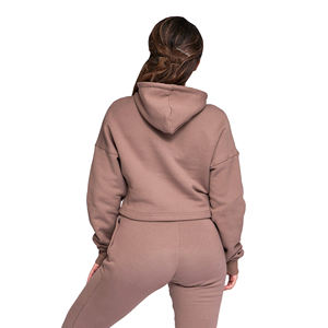 Heavyweight 100% algodón de gran tamaño para mujer Drop Shoulder Hoodie invierno cuello con capucha logotipo personalizado posición frontal Casual corto - Product Image 3