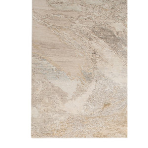 Tapis en laine et soie noués à la main Entropy Ivory, coton biologique, motif abstrait, pour couloir, salon, tapis en jute pour la décoration intérieure - Product Image 4