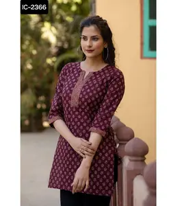 La última ropa de mujer diseñador Readymade Cotton Kurtis Collections Ropa tradicional india Kurtis para Festival Wear Silk Saree